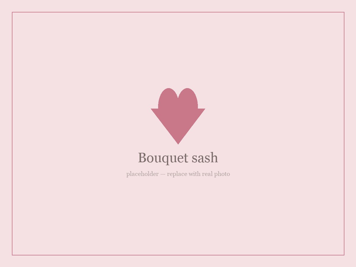 Custom embroidered bouquet sash with the bride's monogram stitched in soft thread