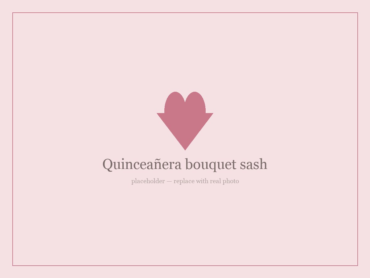 Custom embroidered bouquet sash for a quinceañera stitched with her name and the date